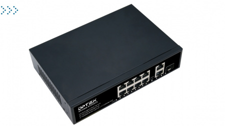 Коммутатор DPTEK DK1000-8TP2G1S-W, неуправляемый, 8*10/100/1000Base-T PoE 802.3af/at + 2*10/100/1000Base-T + 1*1000Base-X SFP, WatchDog, дальность до 